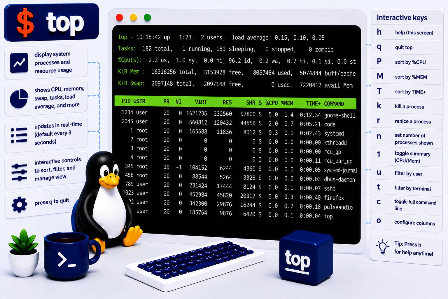 Linux command: top
